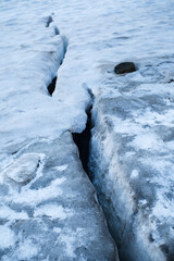 Glacier crevasse cutting through melting ice