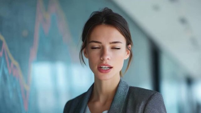 Focus and Determination: A businesswoman gazes intently at a financial chart, exuding professionalism and determination. With eyes closed and a thoughtful expression.