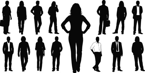Business people silhouettes collection showing diverse professionals standing confidently leadership teamwork corporate workforce concept illustration business success office environment