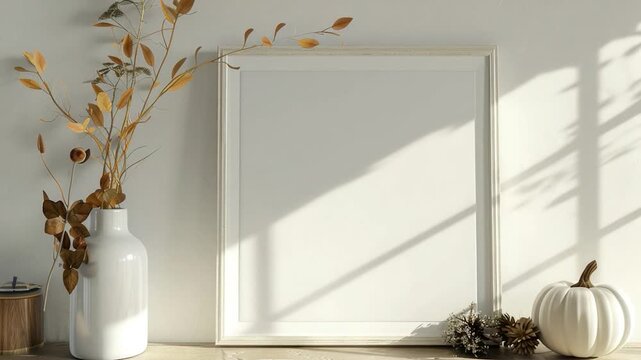 Video A decorative picture frame sits on a shelf beside a beautiful vase