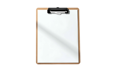 An isolated clipboard with blank white paper, rendered with shadow on a black background