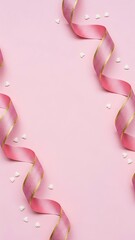 Celebration Pink Ribbon with Confetti on Soft Pink Background
