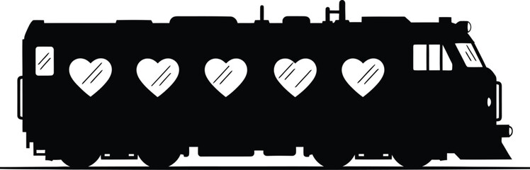 Charming Love Train Silhouette Icon with Heart-Shaped Windows - Romantic Journey Express Vector