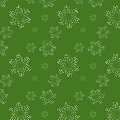 Pattern con fiocchi di neve bianchi sfumati su sfondo verde