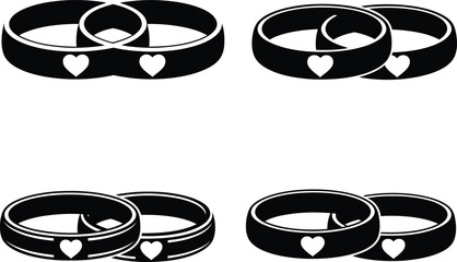 Elegant Black Wedding Rings with Heart Icons: Symbolizing Love, Marriage, and Commitment