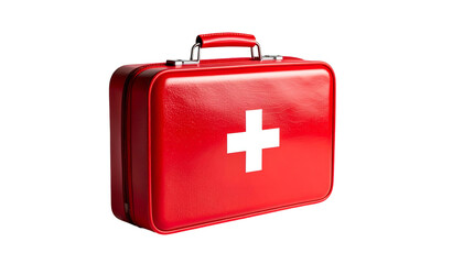 Obraz premium A vibrant red, shiny case with a white cross emblem, isolated against a black backdrop