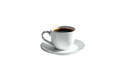 Obraz premium A single white coffee cup, filled with dark coffee, sits on a saucer