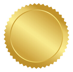png golden seal or sticker on transparent background. golden metal foil for certificate, medal, award, gurantee, stamp, premium, luxury, label, badge, achievement, champion, best etc conceptual use.