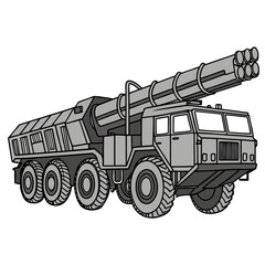 Obraz premium White long range missile launcher truck side view white background