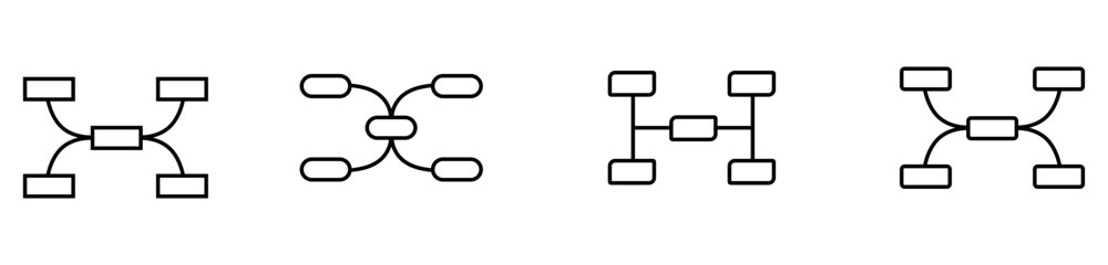 Simple black tournament bracket icons for organizing competitions. ideal for event planning and sports design.