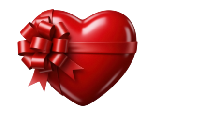 Red heart with ribbon and bow isolated PNG, romantic love symbol for Valentine s Day and wedding design on transparent background