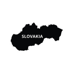 Obraz premium Black silhouette map of Slovakia with name labeled on isolated transparent gray checkered background