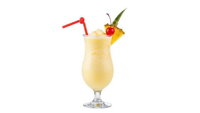Pina colada cocktail PNG isolated, tropical drink with pineapple and cherry garnish on transparent background, refreshing summer beverage