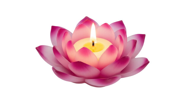 Pink lotus flower candle PNG isolated on transparent background, decorative spa element for relaxation and meditation