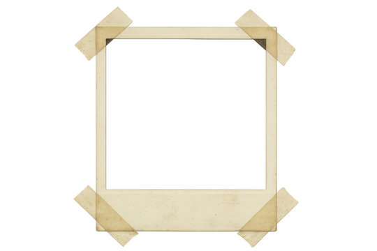 Vintage empty photo frame with adhesive tape corners, showcasing retro style for memory and nostalgia concepts