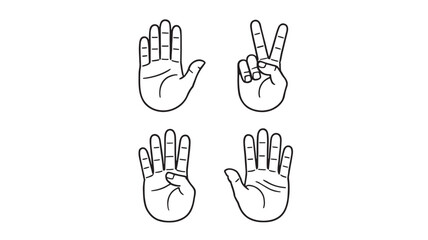 Fototapeta premium Hand Gestures in Simple Line Art with Minimalistic Design in Black and White for Sign Language
