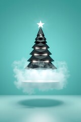 Modern Geometric Christmas Tree with Glowing Star on Teal Gradient Background