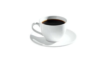Obraz premium A bright white coffee cup filled with dark coffee, on matching saucer, set against black