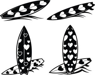 Heart Pattern Surfboards Vector Art Collection - Summer Beach Love and Surfing Icon Design
