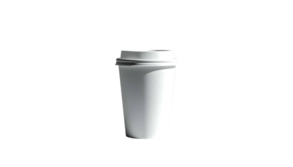 A white disposable beverage cup with a lid against a stark black background, lit from above