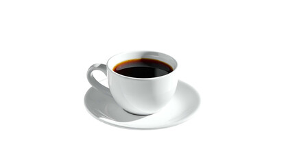 Obraz premium A pristine white coffee cup with dark liquid sits on a matching saucer, against a black backdrop