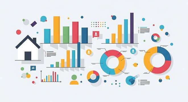 A colorful infographic illustrating various charts, graphs, and icons representing data analysis, business growth, and statistics - Powered by Adobe