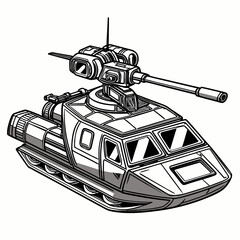 Metallic hover defense vehicle with cannon and turret © bilkish