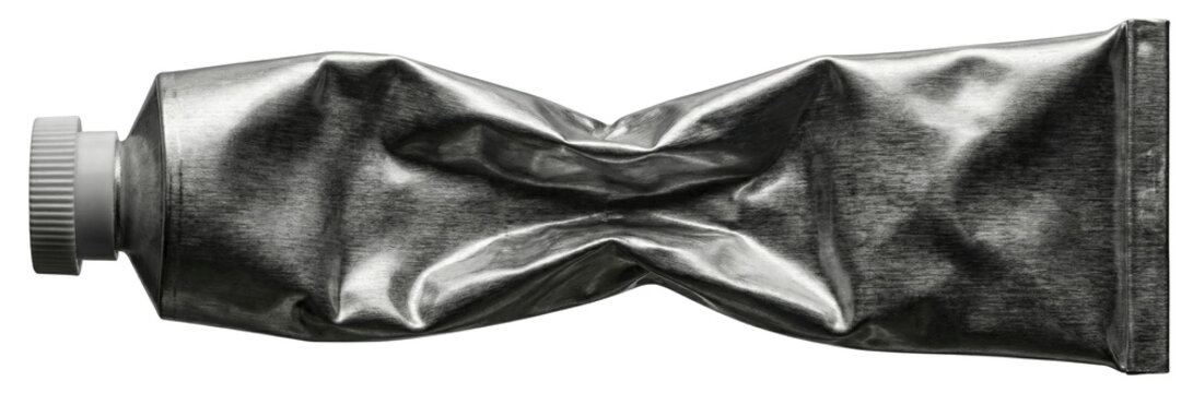 Squeezed aluminum cosmetic tube. Used metal toothpaste container mockup