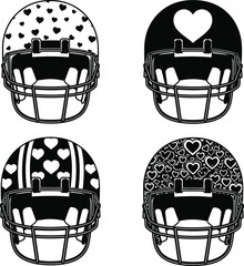 Romantic Football Helmets Collection with Heart Patterns for Sports Love and Valentine's Day