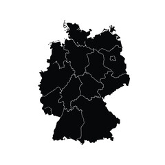 Obraz premium Germany map silhouette with states isolated on transparent background vector