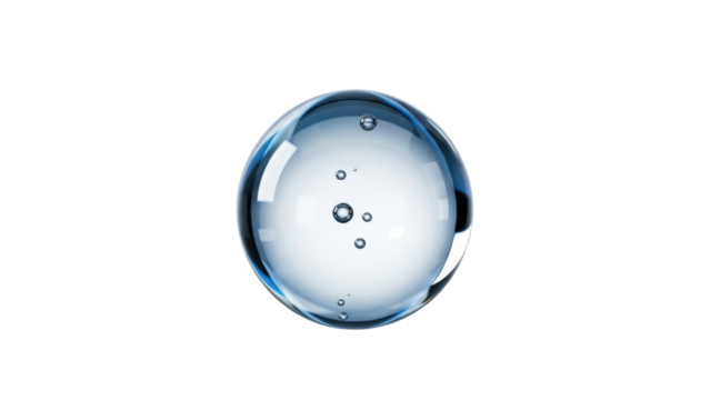 Blue glass sphere with air bubbles isolated PNG, transparent orb with internal reflections for design elements and abstract compositions - Powered by Adobe
