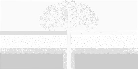 A simple grayscale illustration of a tree above a textured landscape © Ranajit