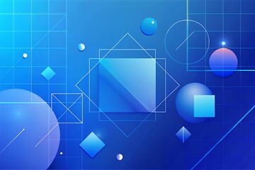 Vibrant blue geometric shapes floating in dynamic digital space