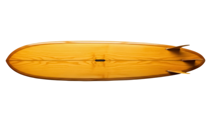 Classic wooden surfboard with three fins isolated PNG, vintage style surfboard for surfing and water sports enthusiasts on transparent background