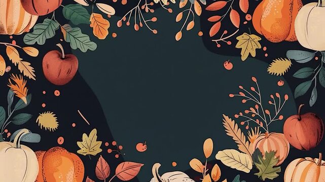 Video A collection of pumpkins surrounded by autumn leaves against a dark background