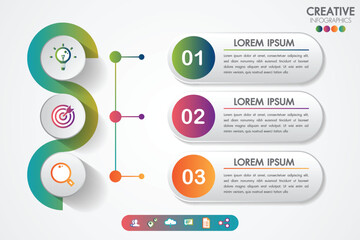 Infographic template with three steps and colorful design elements