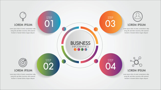 Business process infographic template with four colorful steps