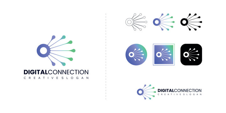 Digital Node Information Technology Branding Logo with Modern Global Connection Symbol Template Design