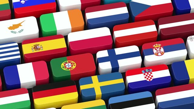 European flags moving in the background - 4K