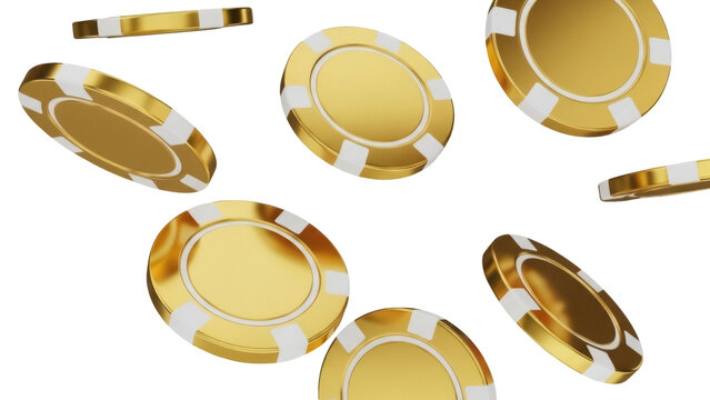 Gold casino chips PNG isolated on transparent background, gambling tokens for poker games and betting, golden coins for luck and wealth