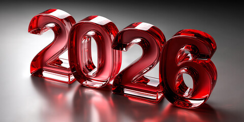 Futuristic style, transparent red numbers, 2026, Happy New Year! Merry Christmas, celebration, event, screensaver, greeting card