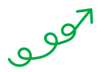Green upward spiral arrow line. Hand drawn growth direction symbol for progress increase and success concept illustration