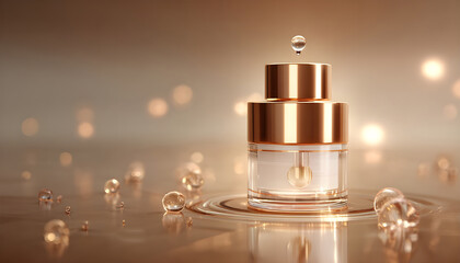 Luxury skincare product animation shows an anti-aging cream with collagen serum, a concept of beauty science and technology.