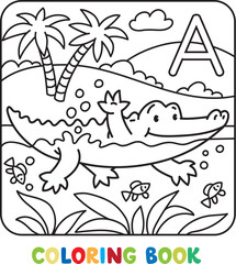 Funny alligator. Animals coloring book for kids