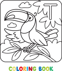 Fototapeta premium Funny toucan. Animals coloring book for kids