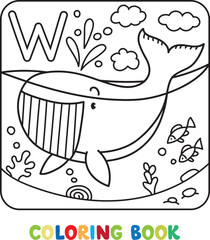 Funny whale. Animals coloring book for kids