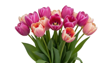 Bouquet of pink and peach tulips isolated PNG on transparent background, spring flowers for Mother s Day and Easter designs