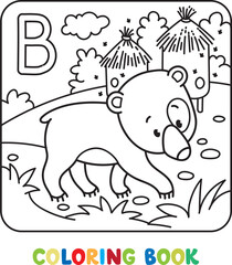Funny bear coloring book. Alphabet B