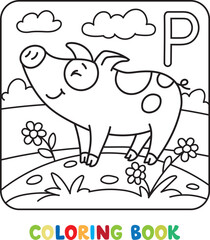 Funny pig. Animals coloring book for kids