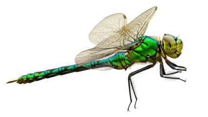 Vibrant green dragonfly isolated PNG, detailed insect with transparent wings on a transparent background for design and educational use